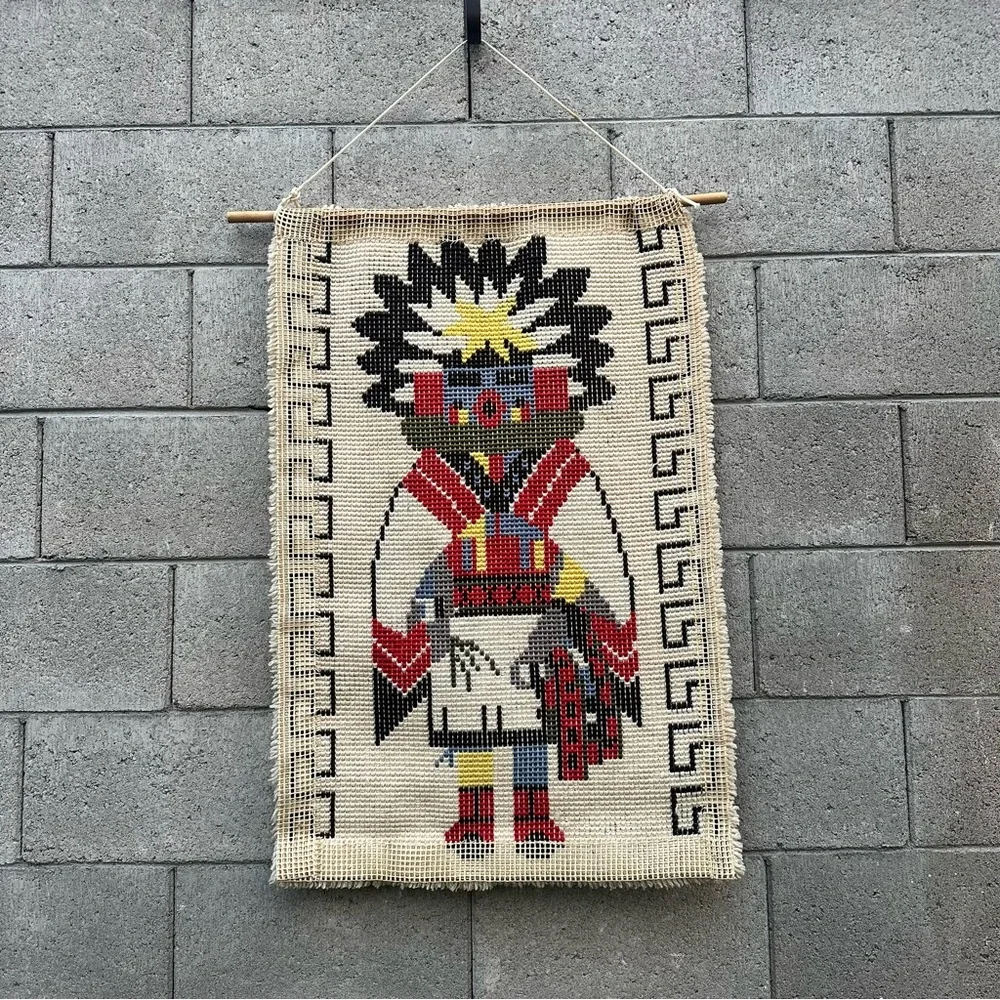 Vintage KATCHINA Hanging latch hook rug- 37x24”